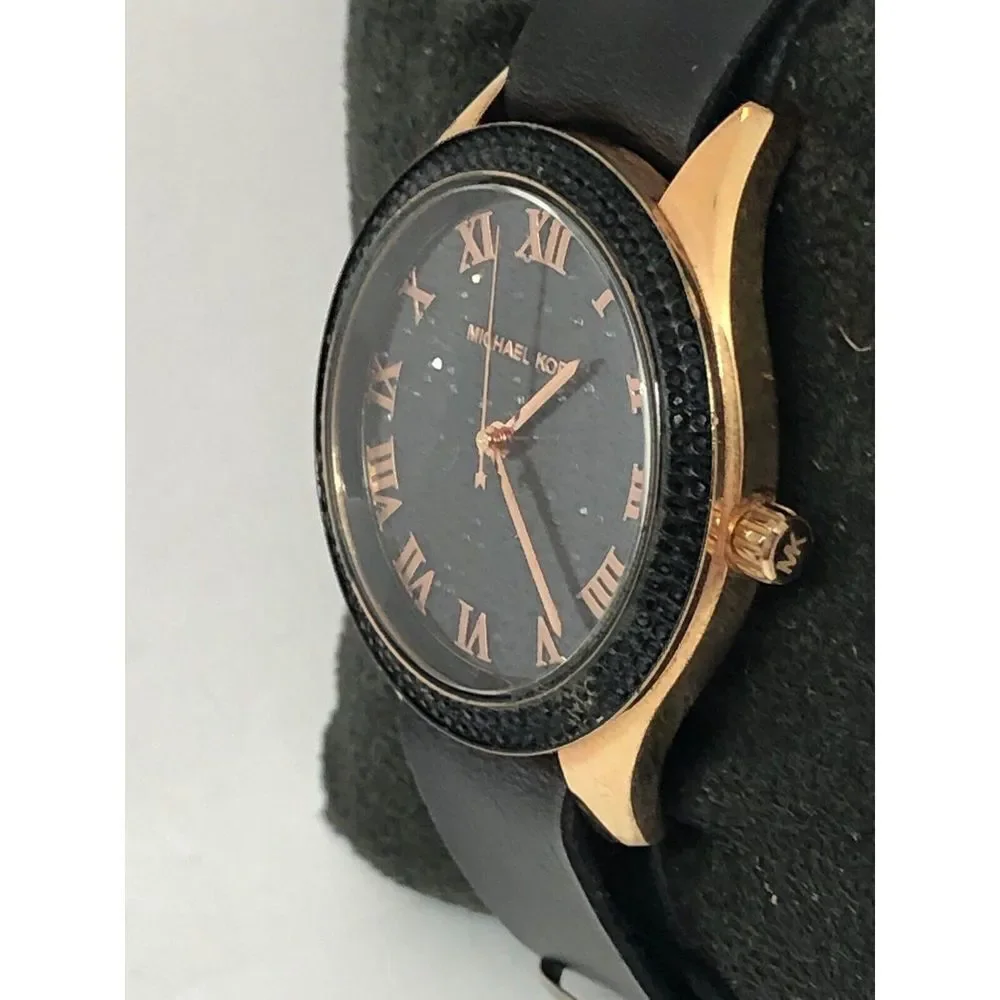Michael Kors MK3320 Women's Black Leather Analog Black Dial Quartz Watch DV152